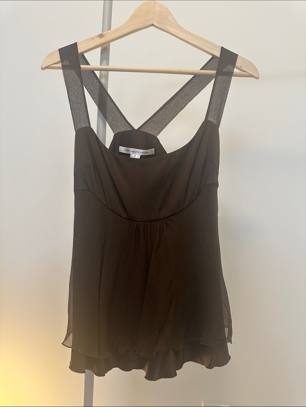 Diane Von Furstenberg Brown silk Mesh-strap Pleated Camisole